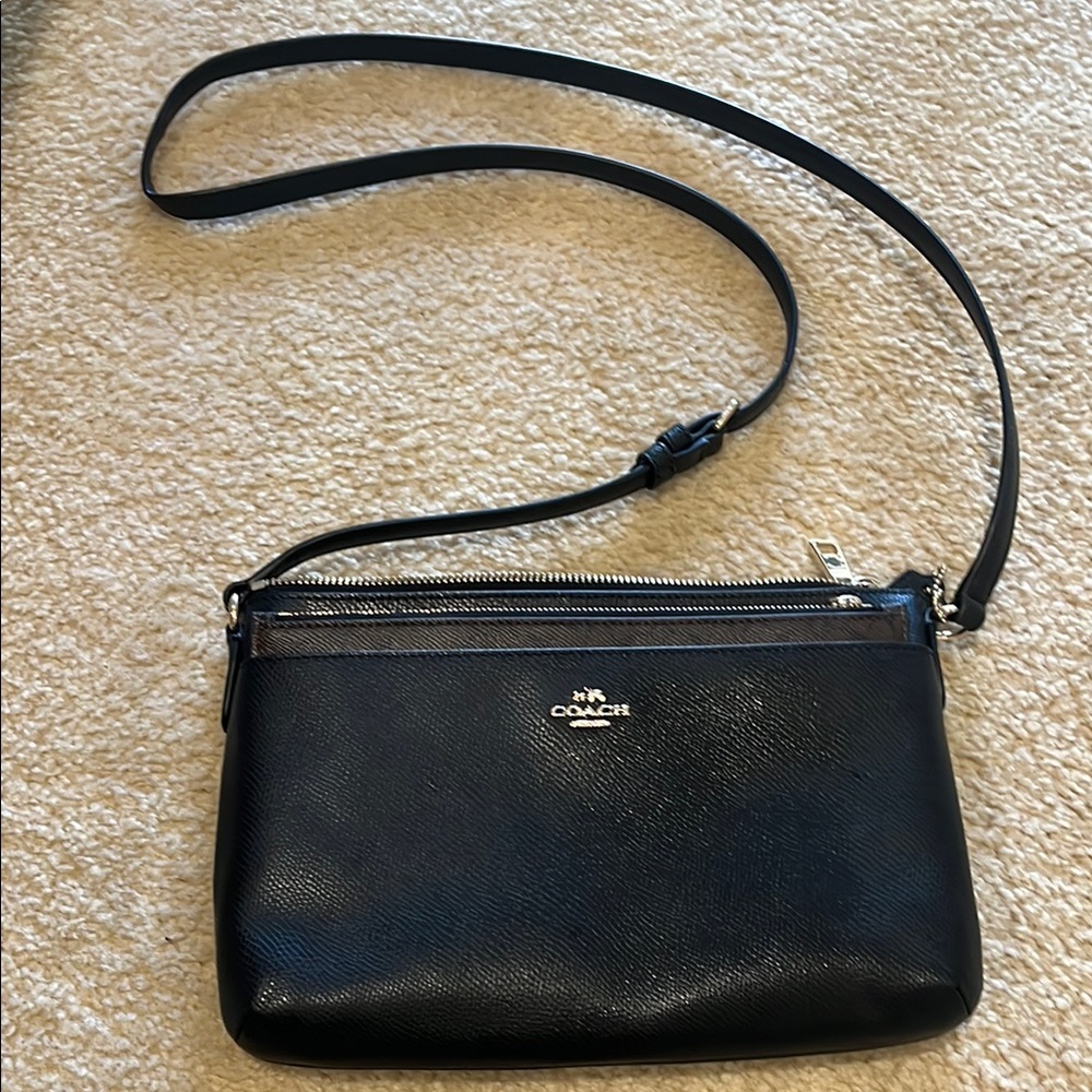 COACH Black Leather Crossbody Bag - Sleek Everyday Carry